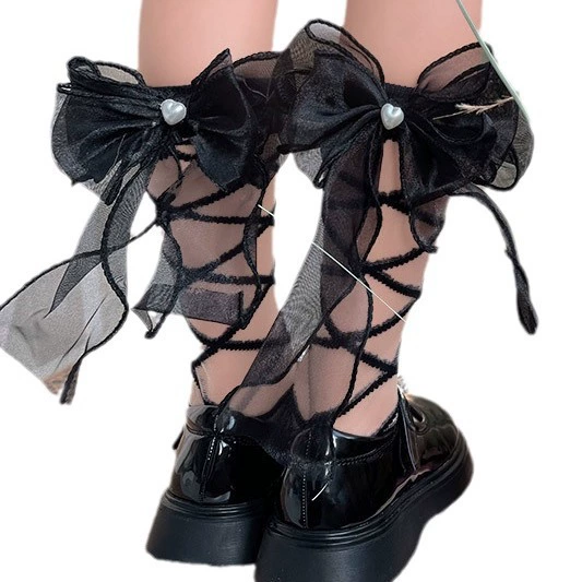 Japanese children's glass tights with bow, socks