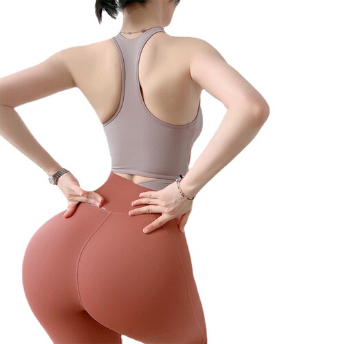 Meixi nylon contrasting color sexy high-waisted yoga pants for women, tight-fitting butt-lifting elastic nude fitness pants and sports pants