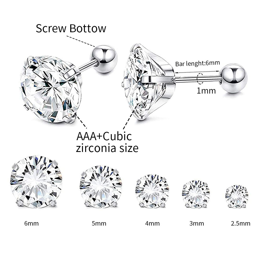 Simple Style Round Stainless Steel Inlay Zircon Ear Studs 1 Piece