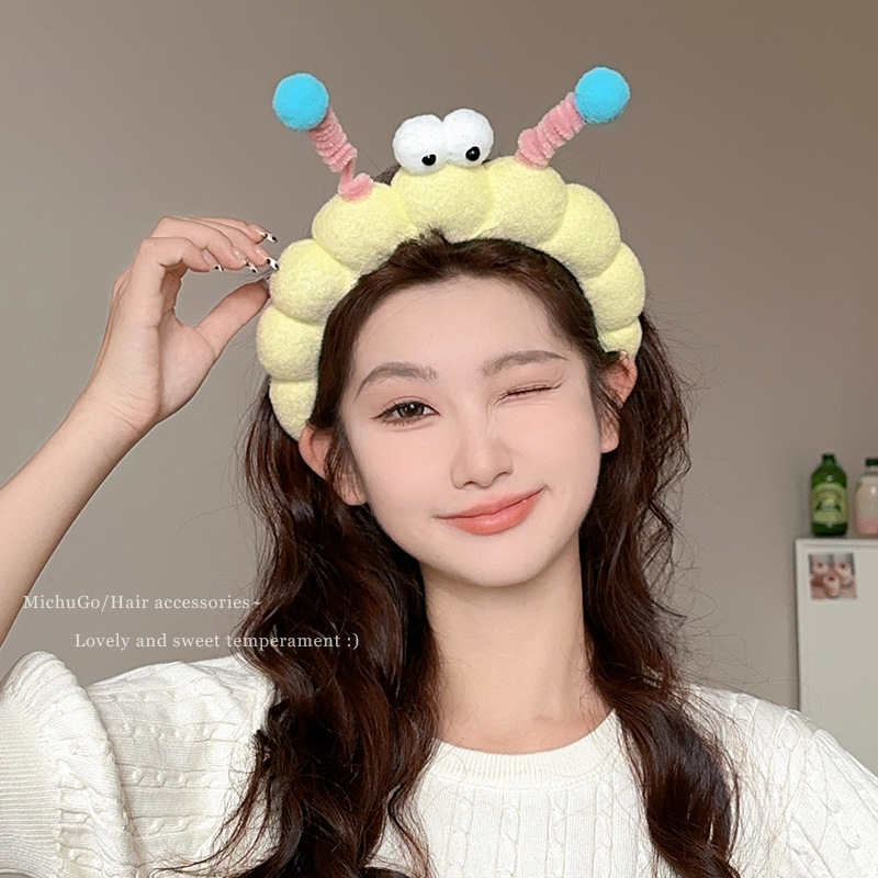 Divertido twist stick, ojos grandes esponja lavar la cara, banda de cabello en casa, sensación de niña lavar la cara, máscara, banda de cabello de presión, tarjeta de cabello