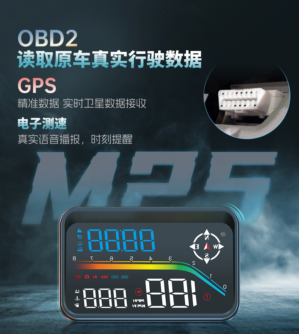 HUD high-definition car head-up display with voice electronic dog function, OBD GPS dual system, high-temperature resistant