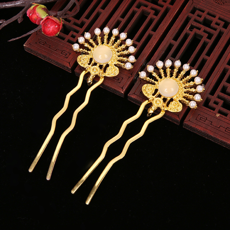 唐风诃子裙汉服配饰宋制搭配古风发钗魏晋u钗簪子珍珠古装头饰品