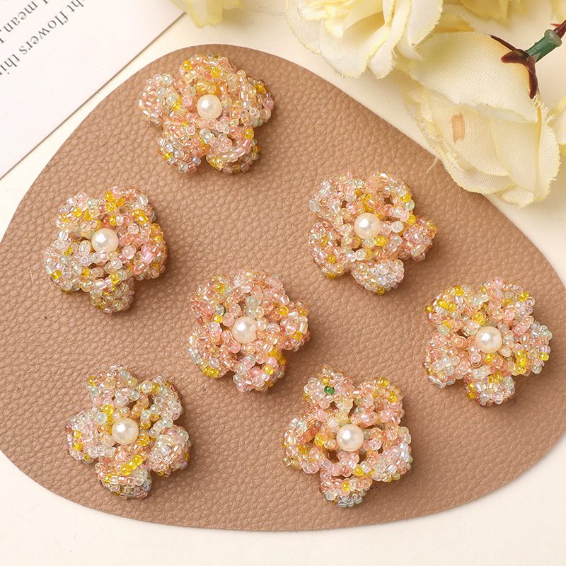 Retro Oil Painting Colorful Rice Beads Pearl Flower Clusters DIY Seaside Sunset Photo Earrings Clogs Shoe Flower Accessories