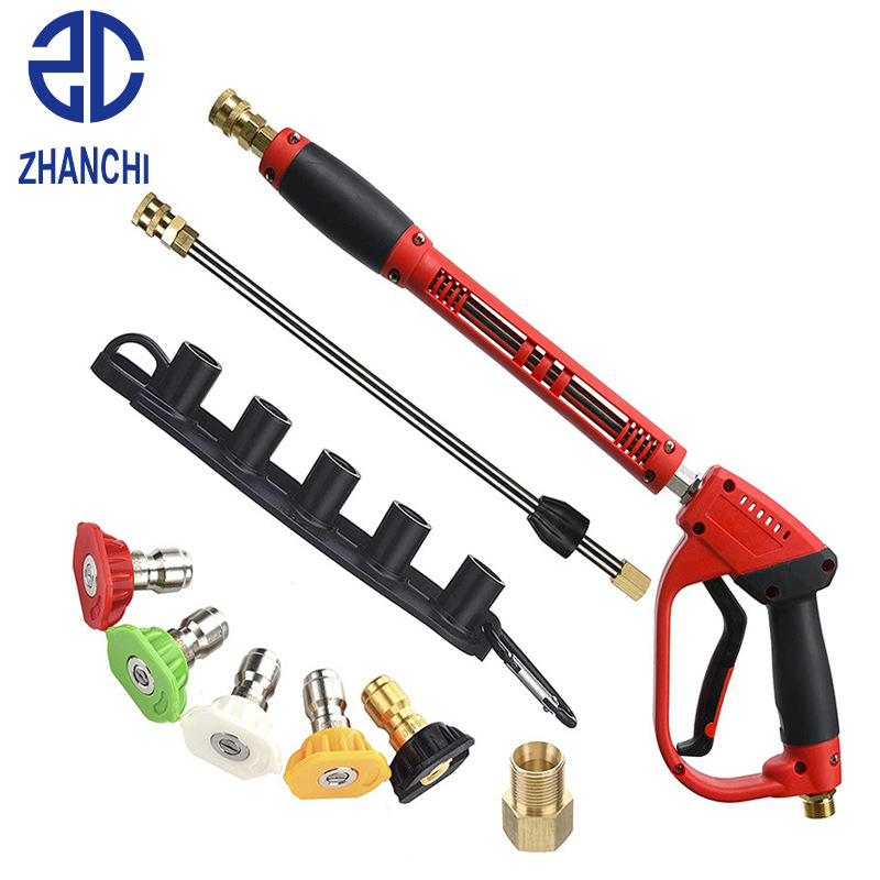 跨境款M22 接头高压水枪纯铜洗车水枪清洗机活接快插清洗枪批发