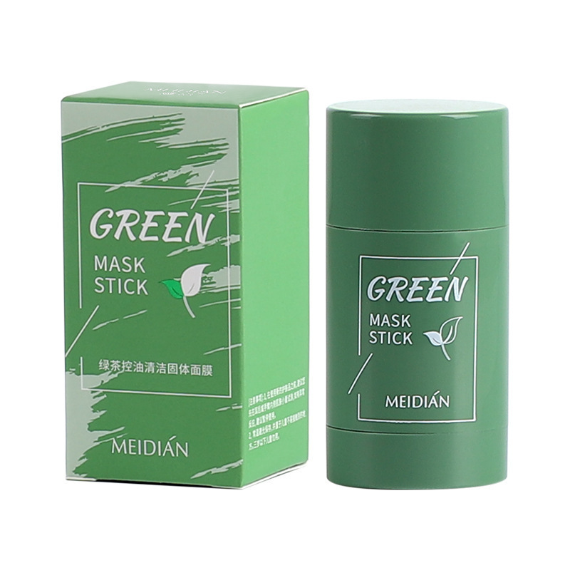 【Cross-Border】Meidian Green Tea Mask Apply-On Mud Mask Pore Cleansing Solid Mask Stick Foreign Trade English Version