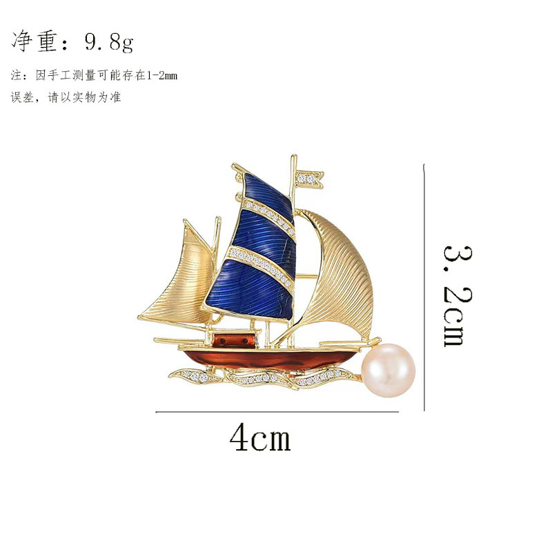 Smooth Sailing Enamel Sail Brooch Classy Niche Classy Classy Corsage Pearl Retro Brooch Clothing for Women