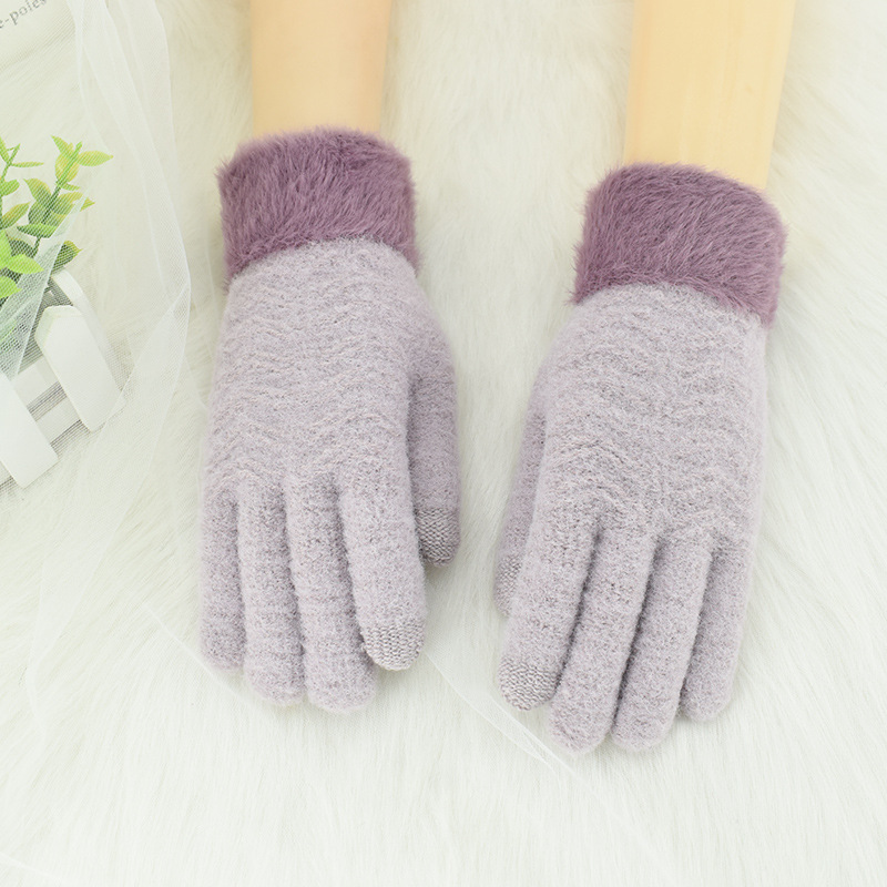 Guantes de punto de Invierno para mujer forrados de lana gruesa pantalla táctil cálida de cinco dedos conducción al aire libre a prueba de frío ciclismo al por mayor