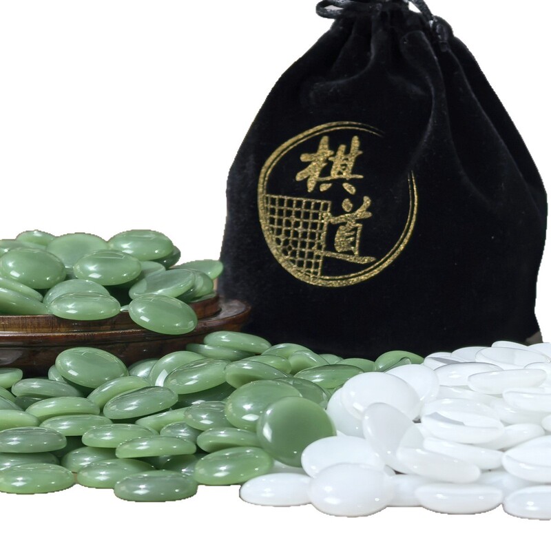 绿白玉石围棋子高档成人黑白五子棋子水晶玉料绿白色礼品围棋套装|undefined