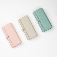 2021新款女士長款錢包純色INS馬卡龍色簡潔時尚韓版零錢包手機包