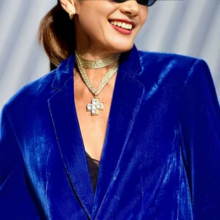 亚马逊跨境欧美女装丝绒西装翻领袋盖一粒扣外套