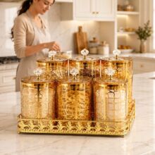 家用厨房塑料密封罐轻奢金色花纹食品储物罐五谷杂粮收纳盒套装