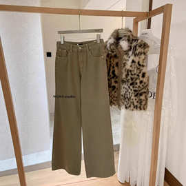 WGWE8521冬复古设计感简约风高腰阔腿牛仔裤宽松显瘦直筒窄版长裤