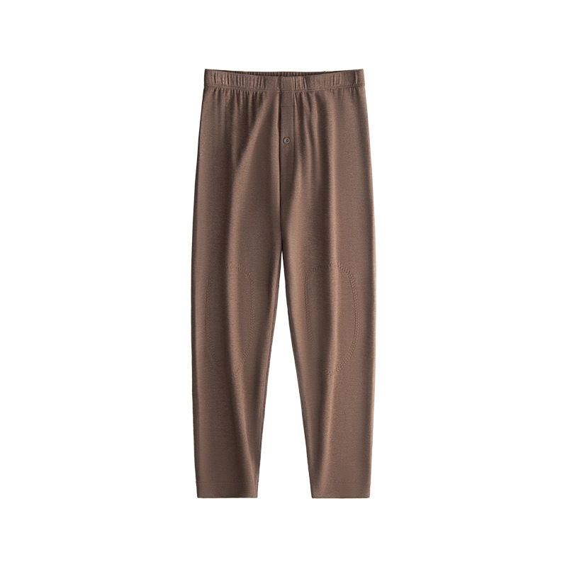 Pantalones térmicos de lana de camello para hombre, nuevos para otoño e invierno, leggings de color sólido, pantalones de capa base con rodilleras