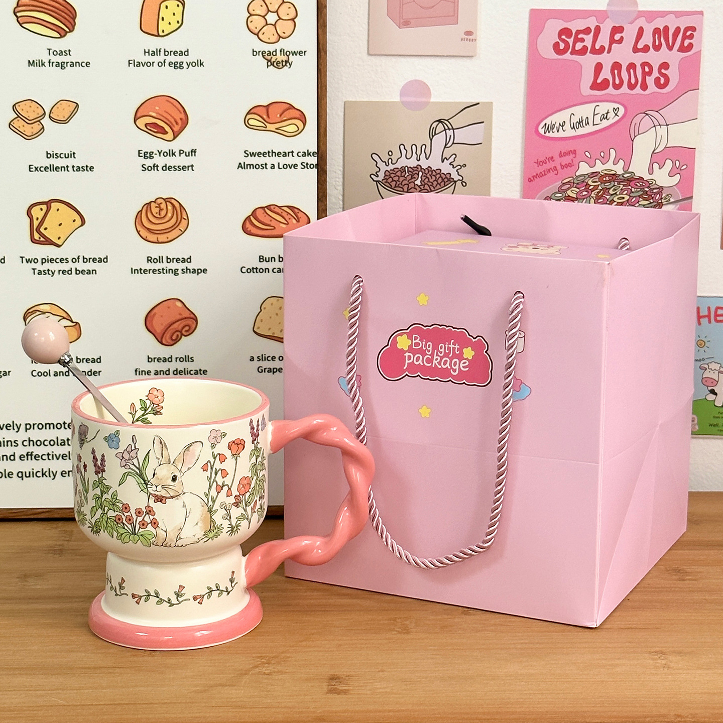 Tazas de cerámica con cucharas lindas copas de regalo de cumpleaños tazas de agua para niñas tazas de café de pareja de alto valor