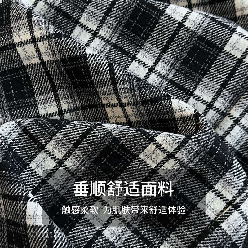 高腰阔腿裤女秋季2025新款韩系慵懒风格子休闲裤垂感松紧腰拖地裤|undefined