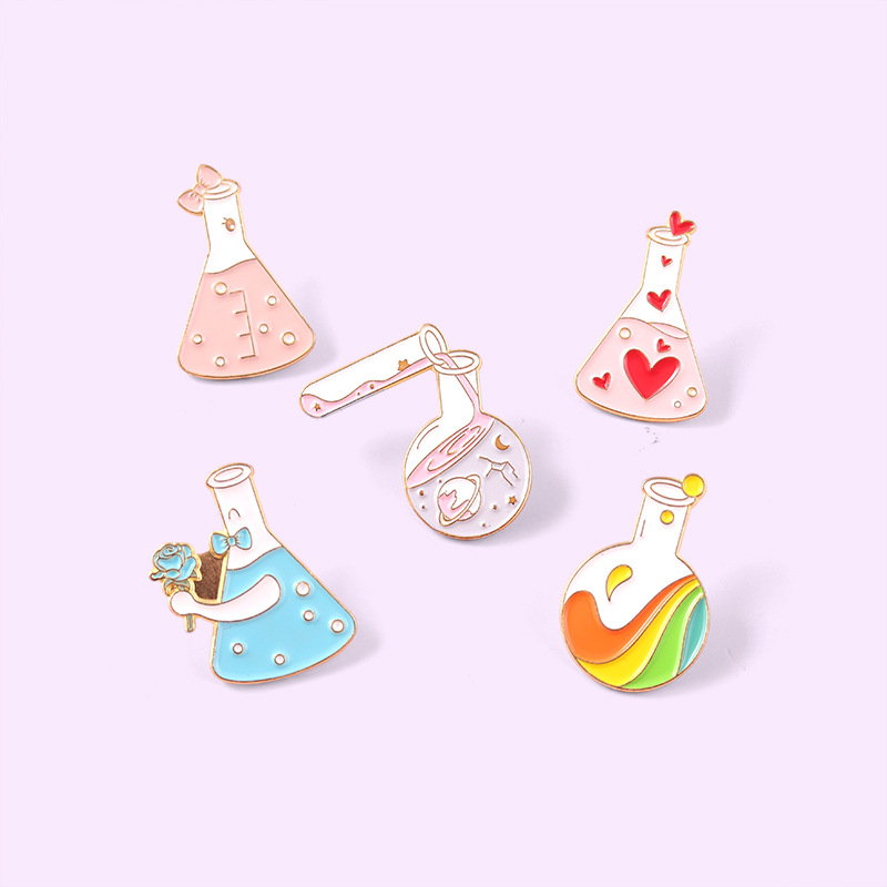 New Creative Cartoon Chemical Equipment Love Rainbow Test Tube Bottle Series Shape Dripping Brooch Bag Badge display picture 8