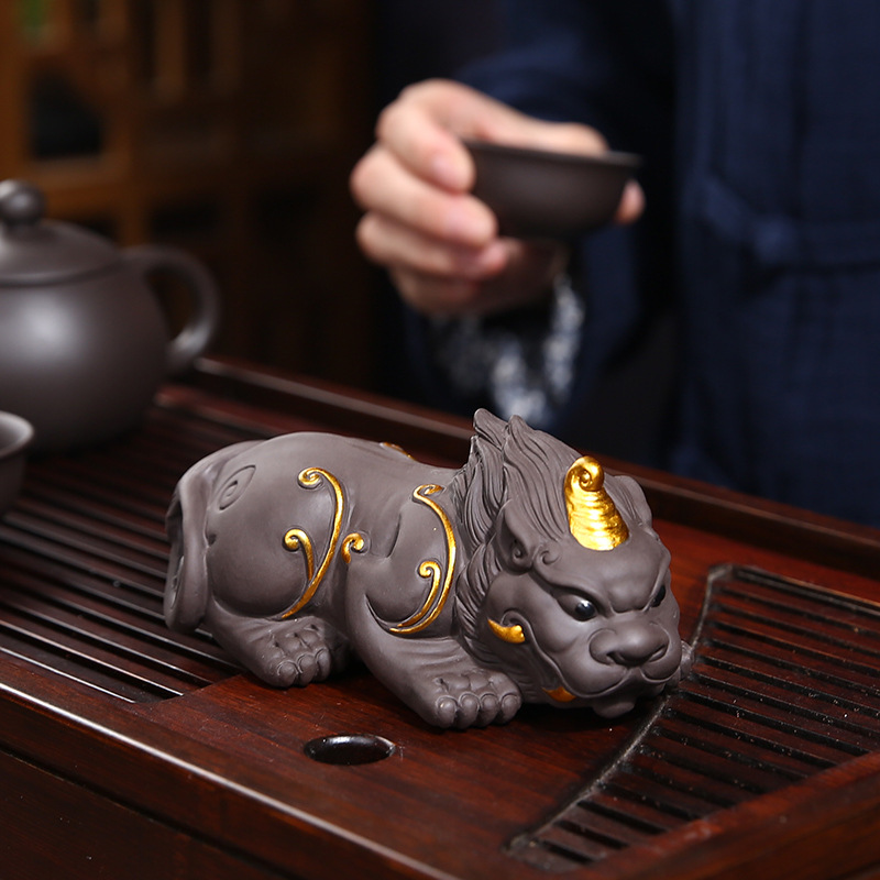 Purple Clay Lucky Pixiu Tea Pet Can Raise Money, Large Ornaments, Personalized Creative Golden Toad Tea, Tea Ceremony Accessories