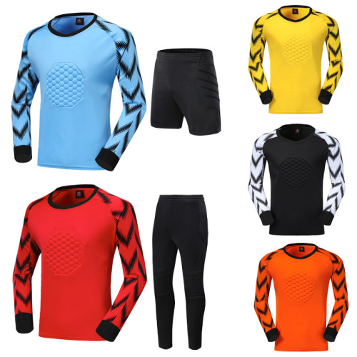 New Football Goalkeeper Suit Long Sleeve Set Children's Goal Net Suit Anti-Collision Breathable with Protective Pads Children's and Adult Versions