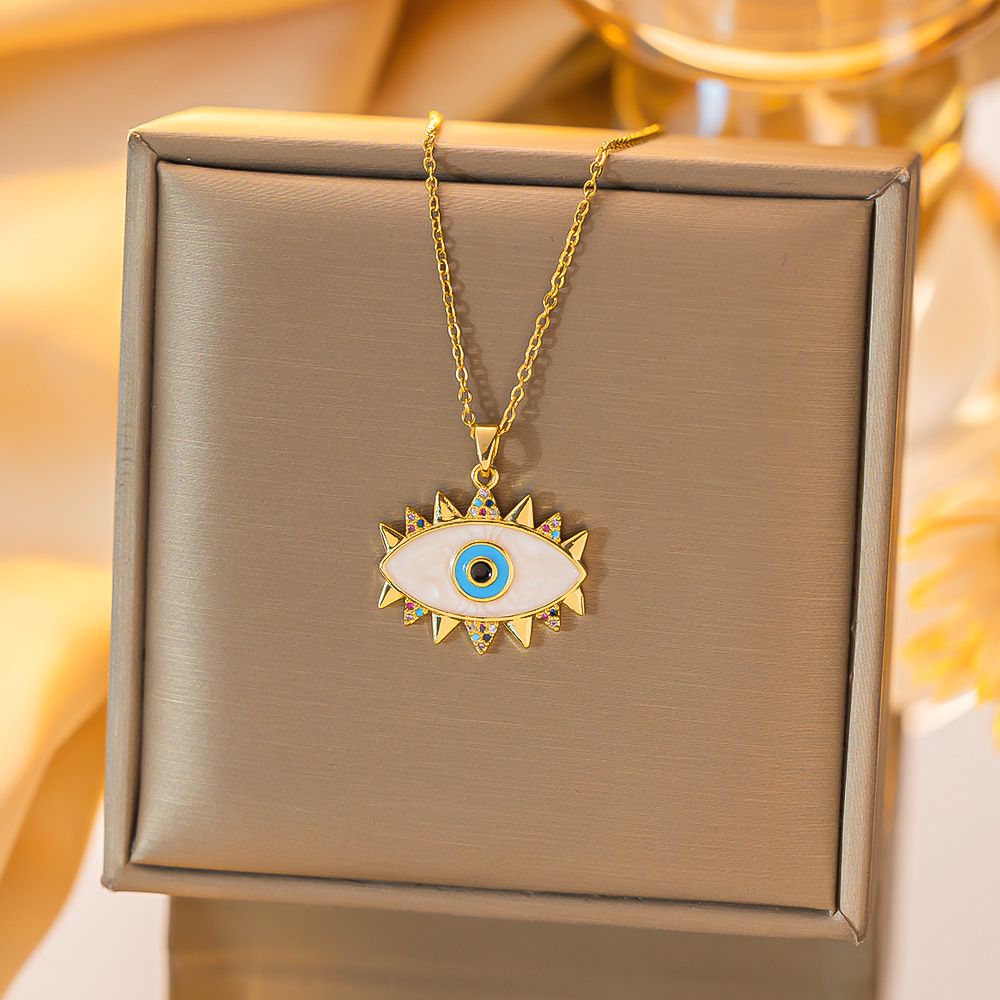 Titanium Steel Chain Material Titanium Steel Copper Gold Plated Simple Style Devil's Eye Hollow Out Inlay Zircon Pendant Necklace