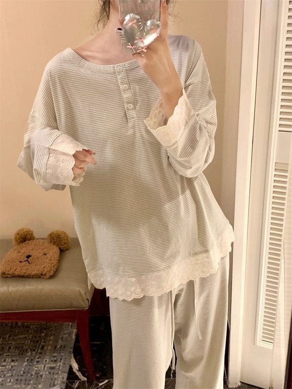 8819黄兰格2025春秋新款长开衫网红ins学生睡衣女休闲家居服官方|undefined