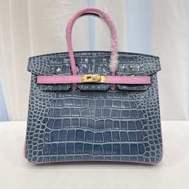 2025新款拼色撞色头层鳄鱼纹全对版无肩带铂金包女包手提包