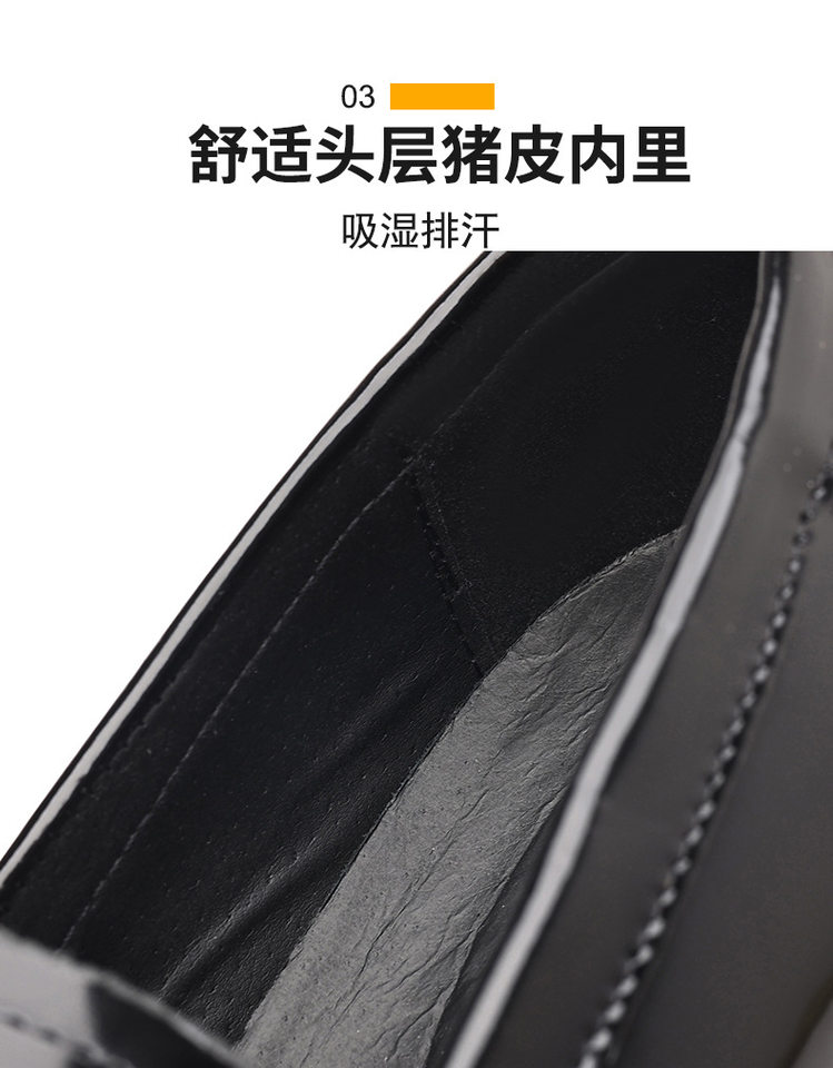 Giày lười nam da bò tráng gương, đế dày tăng chiều cao, gót 3–5 cm — màu đen, vàng nâu chi tiết 10