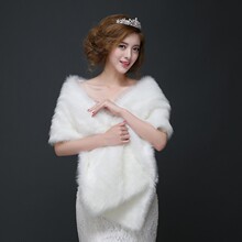 婚纱披肩长条结婚新娘毛绒披肩欧美跨境仿兔毛礼服保暖加厚毛披肩