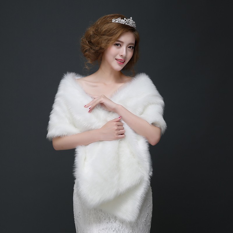 婚纱披肩长条结婚新娘毛绒披肩欧美跨境仿兔毛礼服保暖加厚毛披肩