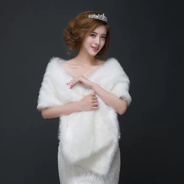 Wedding Shawl Long Strip Bridal Plush Shawl European and American Cross-Border Faux Rabbit Fur Dress Warm Thickened Fur Shawl