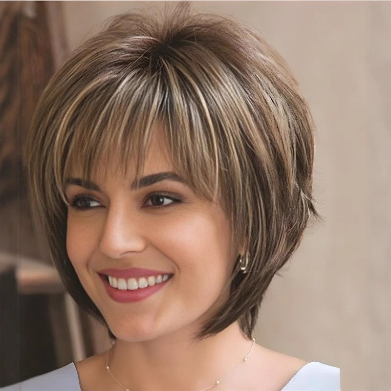 Comercio exterior más vendido de la moda de las mujeres peluca fábrica de venta directa de color mezclado de la sala de pelo lacio de aire explosión de pelo corto de una sola pieza de entrega