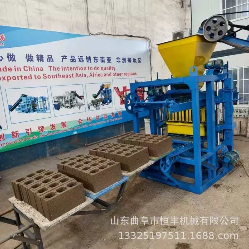 半自动砌块成型机 4-35带料斗制砖机械设备现货小型空心砌块砖机