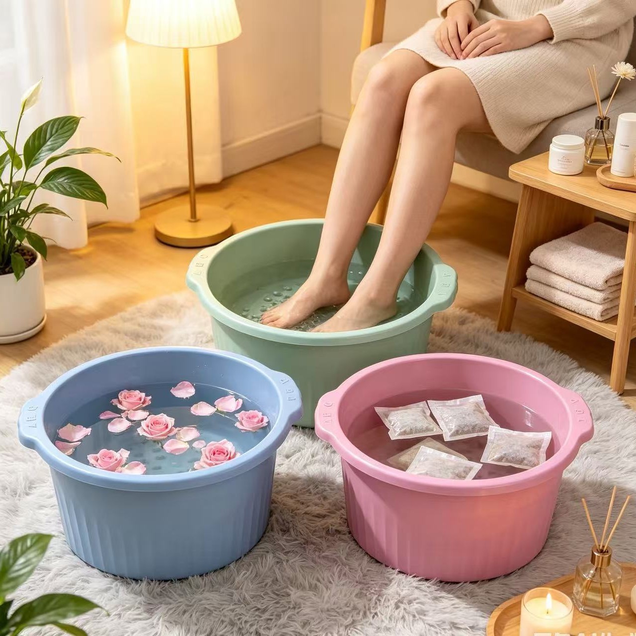 Manufacturer wholesale thickened vertical-pattern foot bath tub, dormitory foot bath basin, home wellness foot wash tub, gift item, can be printed with logo