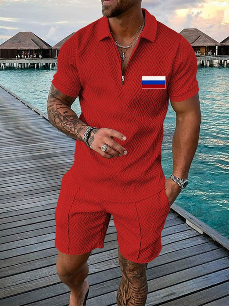 Модное поло на молнии, мужской комплект для отдыха, шорты, Aliexpress, Amazon, 3D
