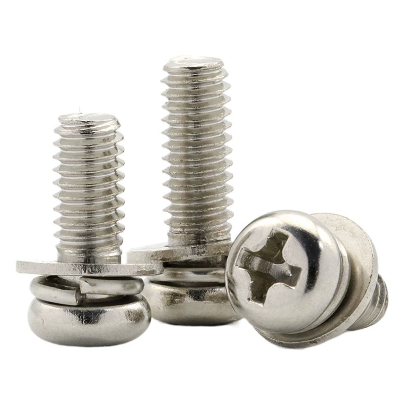 Никелированная крестообразная круглая головка Трехкомбинированная головка с полукруглой головкой и плоской подушечкой Комбинированный винт с пружинной подушкой Болт M3M4M5M6