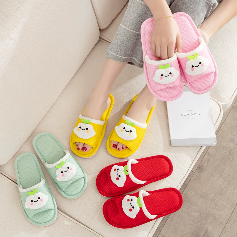 Льняные тапочки мужские летние домашние Нескользящие милые парные с мягким дном студенческие домашние тапочки