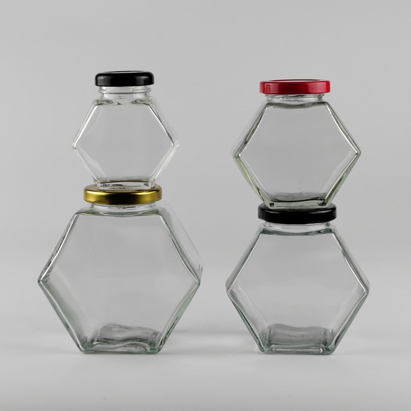 蜂蜜玻璃瓶 六棱六角蜂巢瓶透明果酱燕窝酱菜瓶子辣椒酱罐头瓶子
