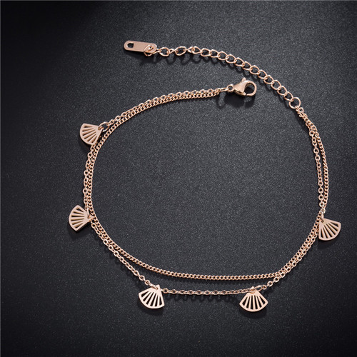 New Korean Style Titanium Steel Rose Gold Rose Foot Chain for Women, Simple Double Layer Geometric Student Foot Ring Small Accessory Wholesale