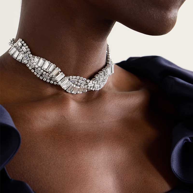 跨境潮流交叉頸鏈設計感水鑽項鍊宴會閃亮配飾女Necklace