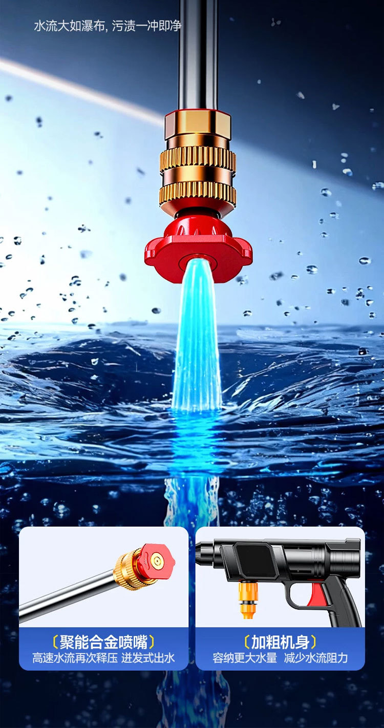 Wireless car wash machine, high-pressure water gun for home use, a powerful cleaning tool for cars, rechargeable, with a large-capacity lithium battery and high-pressure boosting function