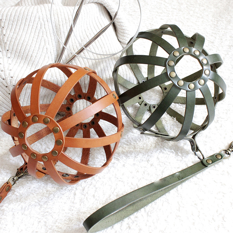 Handwoven Round Yarn Storage Basket With Leather Handle_voghion.com