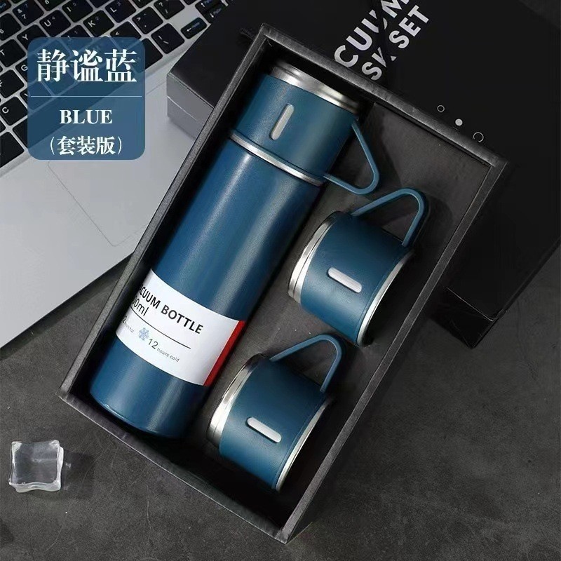 Cross-Border Stainless Steel Straight Cup Thermos Cup One Cup Three Lid Gift Box Set Export Gift Thermos Cup Business Adult