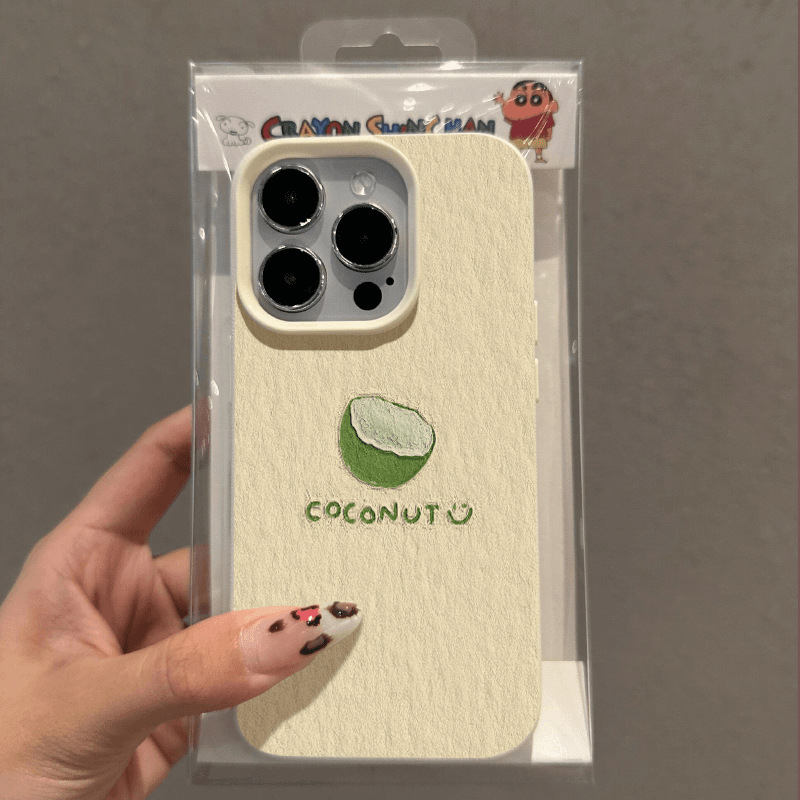 Green Coconut and Litchi Pattern Mobile Phone Case for Apple 16pro iphone15/14 Frosted 13 Advanced 12 Simple