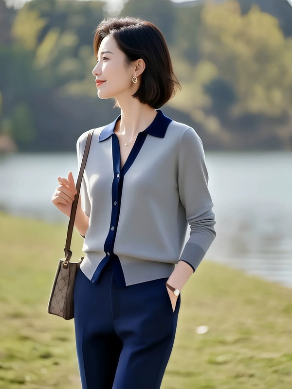 今年流行的polo领针织衫2025年女装秋季新款气质韩版撞色翻领上衣|undefined