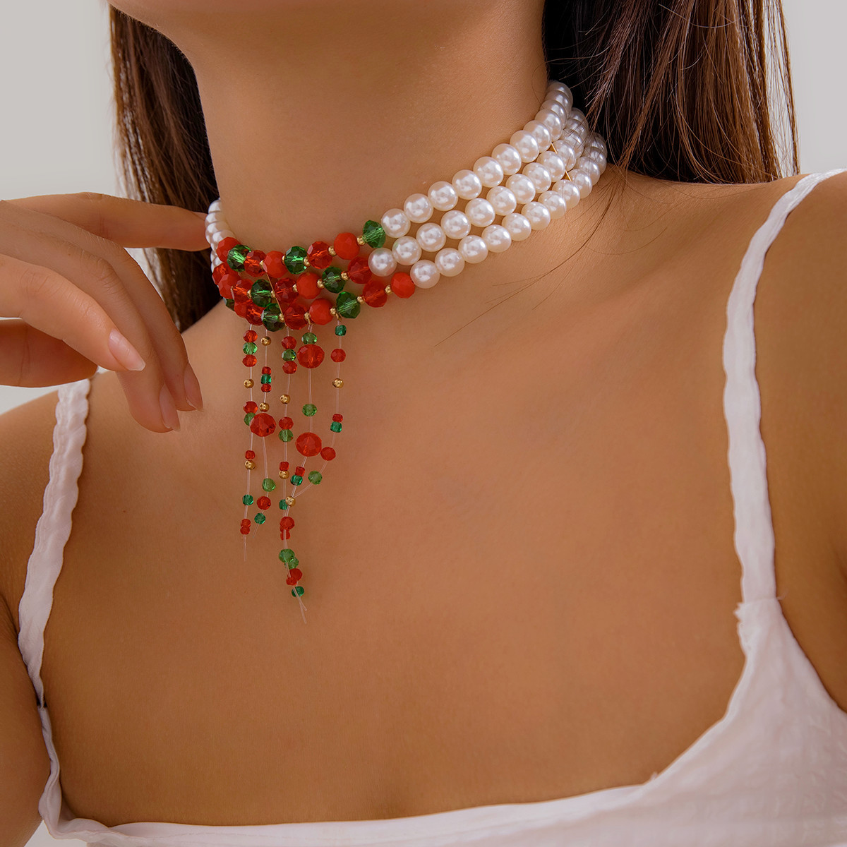 Collana con colletto con frange, dolce e fresco, stile gotico, con goccia di sangue, personalità di Halloween, girocollo con perline_voghion.com