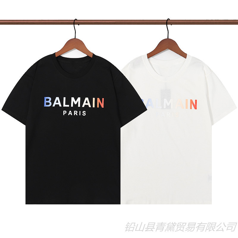 Trendy Brand Balmain 220g Thick Sulfur Cotton T-Shirt High-Quality Balmain Letter Print Short-Sleeved T-Shirt