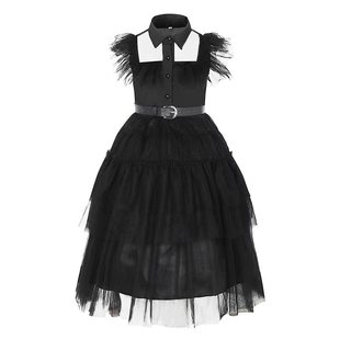 European and American Children's Dress Addams Family Wednesday Princess Dress Black Cosplay Children's Clothing Cake Dress