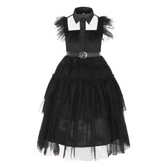 歐美女童連衣裙亞當斯一家星期三公主裙黑色Cosplay童裝蛋糕裙