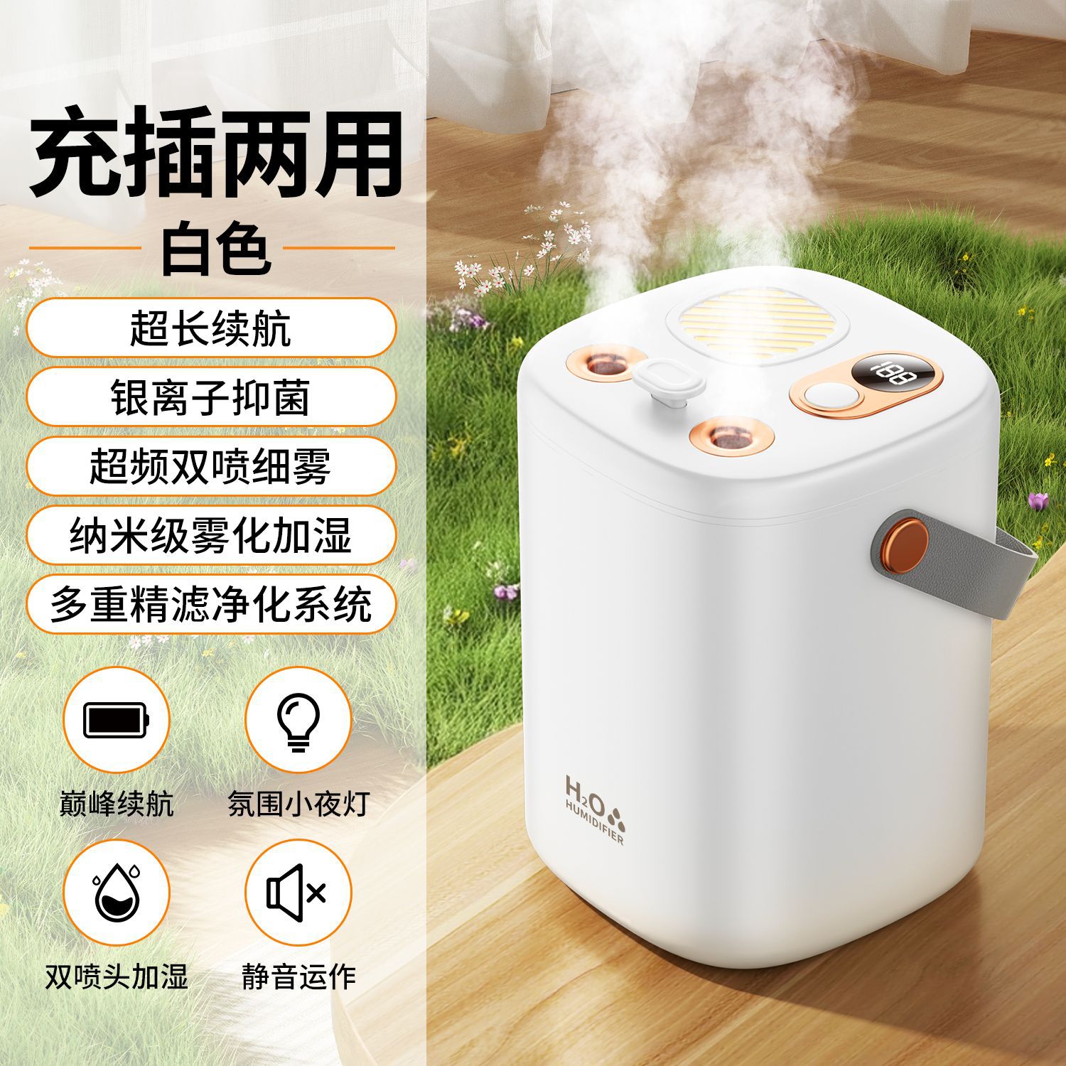 Humidificador de Escritorio de Doble Boquilla Silencioso e Inalámbrico para Hogar