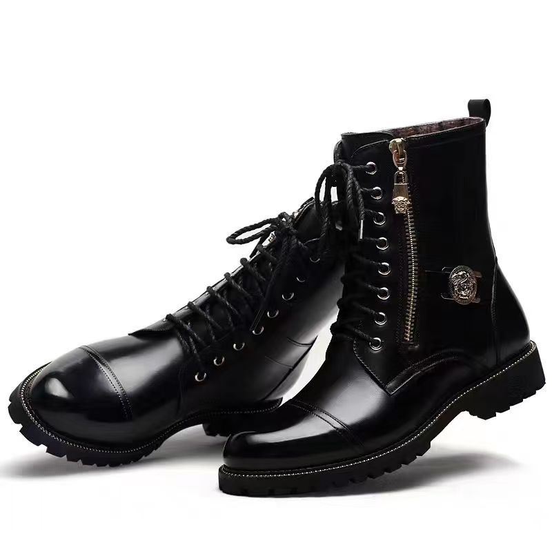 Men's Genuine Leather High-Top Martin Boots Korean Style Trendy Mid-Calf Boots with Internal Height Increase Direct from Manufacturer