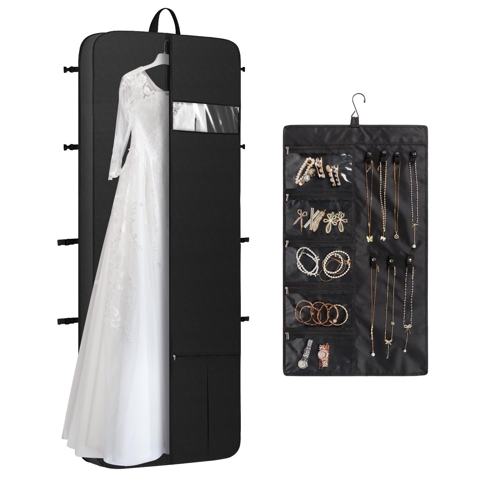 72inch 검은색 웨딩드레스 커버와 검은색 보석 걸이용 가방